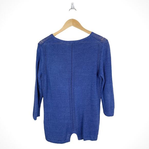 Talbots Womens Blue 3/4 Sleeve Linen Sweater Size Large Petite Casual Office - Picture 2 of 11